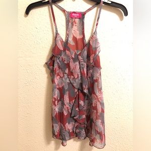 Shasa Leaf Print Sheer Sleeveless Top S